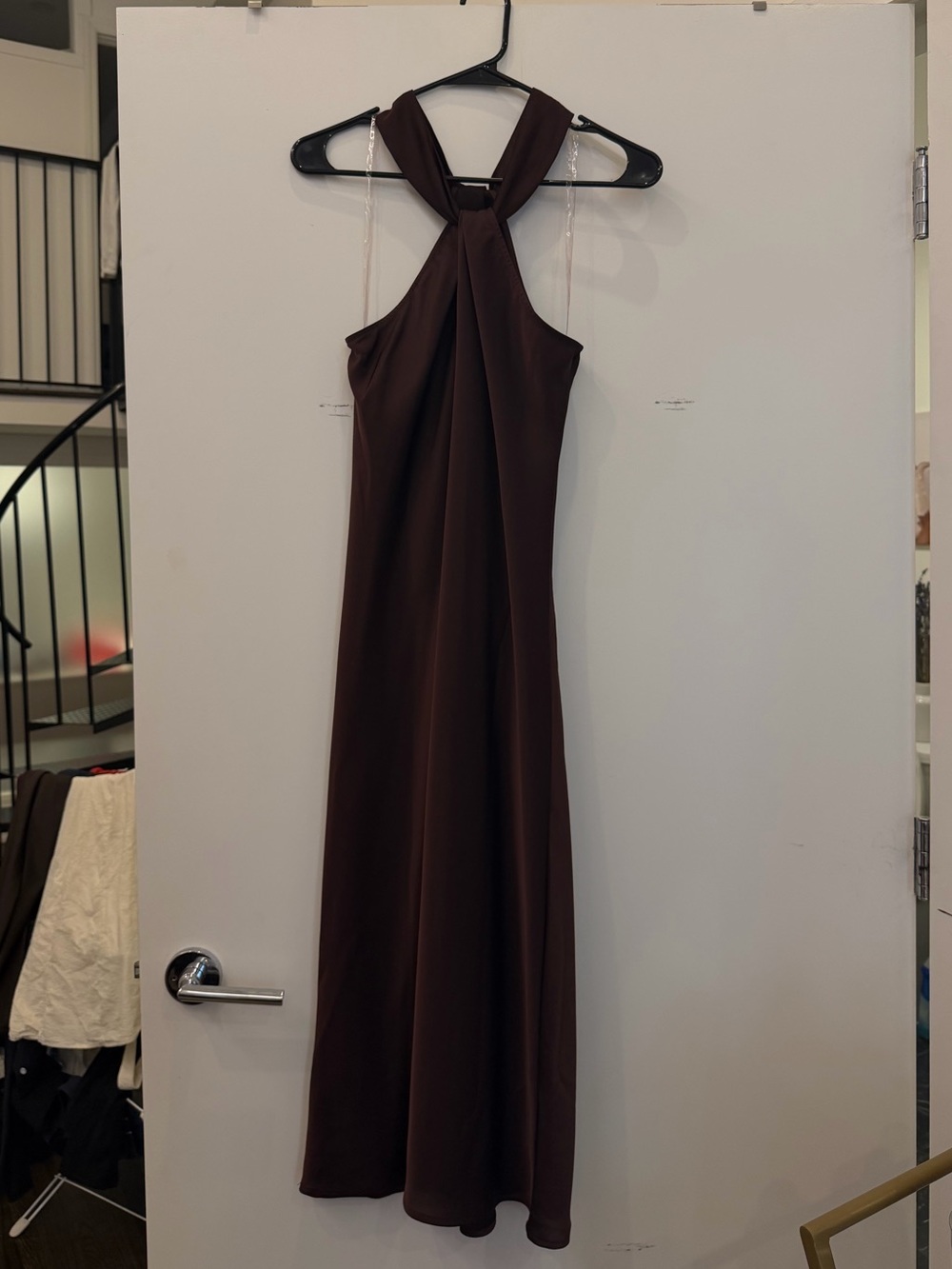 Sleeveless Knot-Neck Maxi Dress in Deep Brown